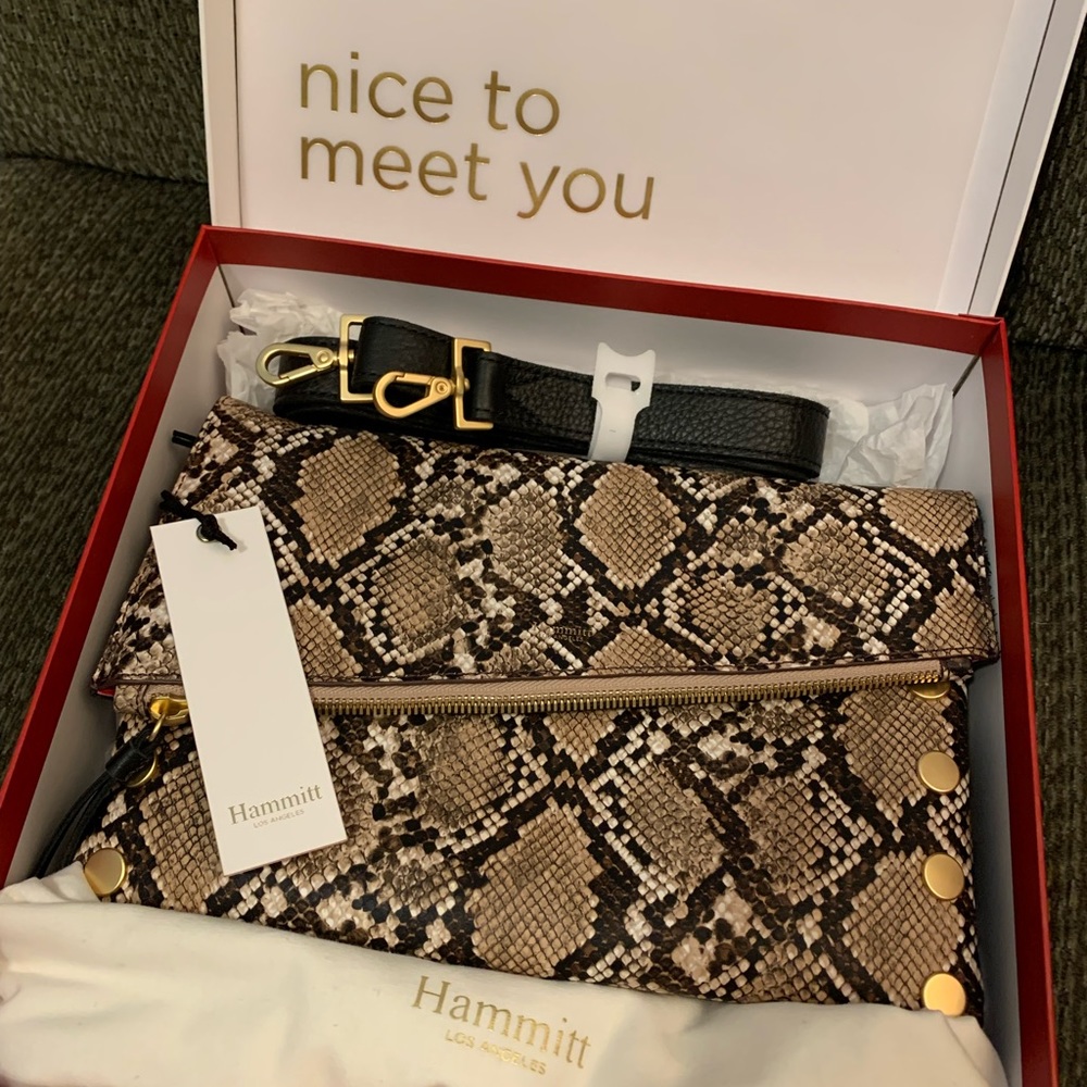 NWT Hammitt Medium Dillon Bag snakeskin & black leather purse $495 retail